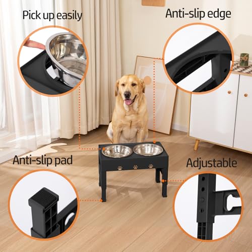 Elevated Dog Bowls with 2 Stainless Steel Bowls (For Medium Large Dogs / Black)