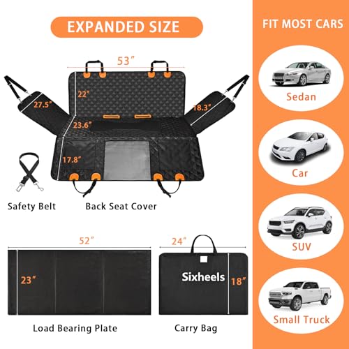 Dog Car Seat Cover Back Seats Protector (For Cars/ Mid-Size SUV/ Small Truck / Black with Hard Bottom)