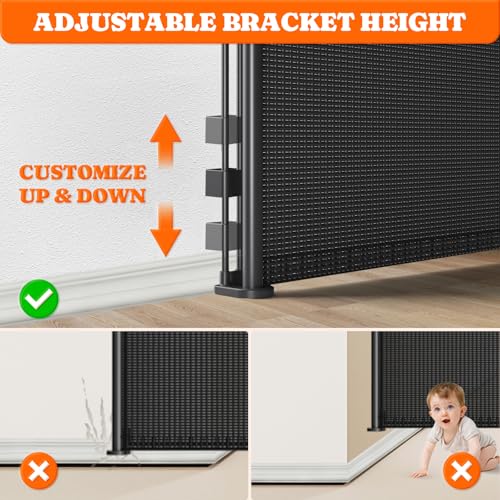 Retractable Baby Gate Extra Wide (Black / 41" Tall x 200" Wide)