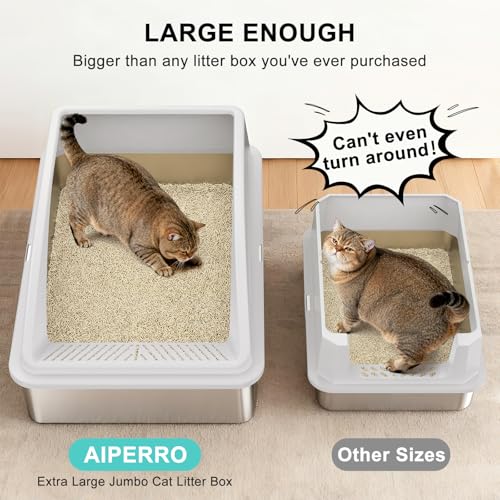 Stainless Steel Litter Box Extra Large for Big Cats and Multi (Silver Grey / XXX-Large)