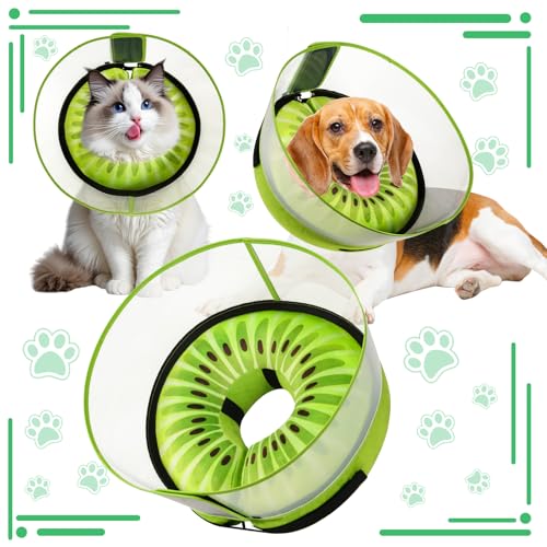 Inflatable Dog Cone Collar with Detachable Enhanced Anti (Kiwi / M+（neck 11"-14"）)