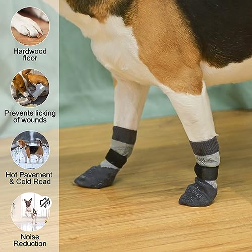 Dog Socks to Prevent Licking Paws for Hot (Reflective Grey / S/M(Pack of 4))