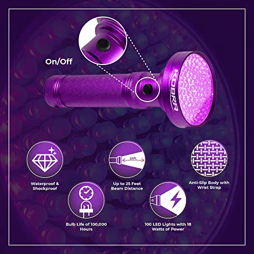 Kobra UV Black Light Flashlight 395nm (Purple / 100 LED)