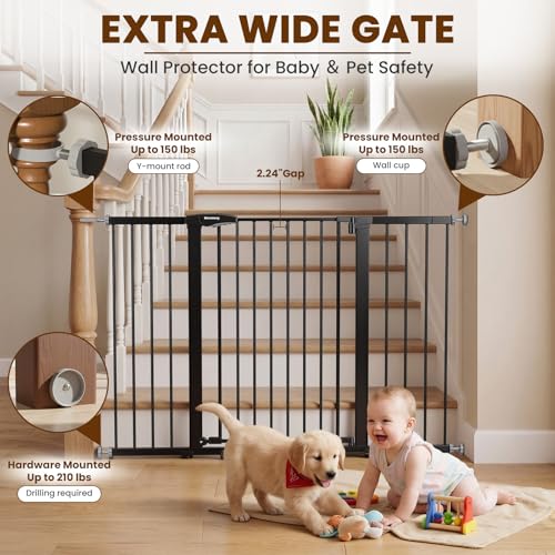 36" Extra Tall Baby Gate for Stairs (Black / 29.7-54.2"W x 36"H)