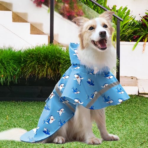 Large Dog Raincoat Adjustable (Large (Pack of 1) / Blue Shark)