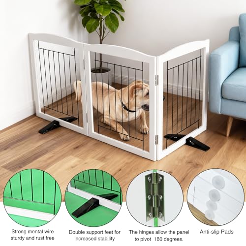 Freestanding Dog Fence Indoor (White / 【3 Panels】60''w x 24''h)