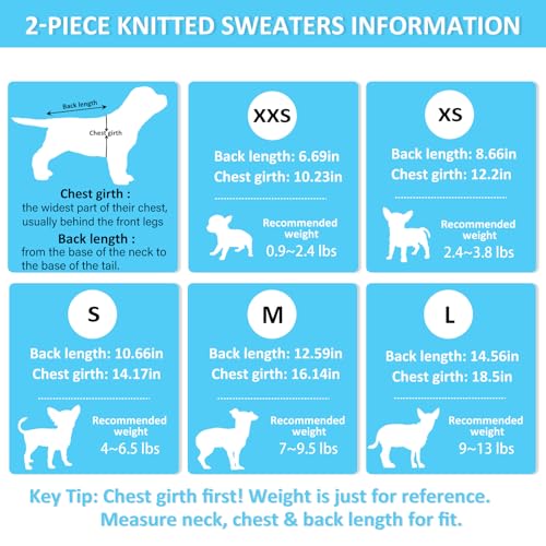 2 Pack Dog Sweaters for Small Dogs (Large / Blue-White)