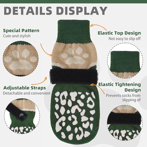 Dog Socks Shoes for Hot Pavement (Khaki+green / Medium(4 Pack))