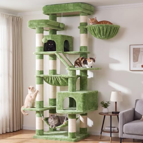 Cat Tree, 71-Inch-Tall Tower for Indoor Cats with 2 Perches HCT034GR (Green / 71 inch)