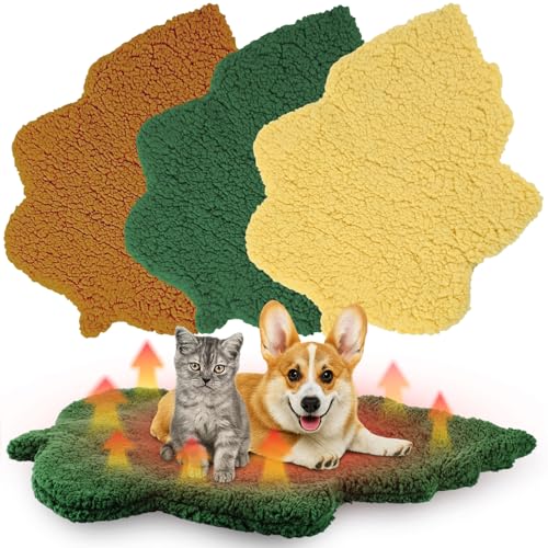 3 Pack Self Warming Pet Bed Leaf Shape Self Heating Cat Dog Mat Washable Thermal Sleeping Pad for Indoor Outdoor Hedgehog (Mixed Colors / Large-19"x29")