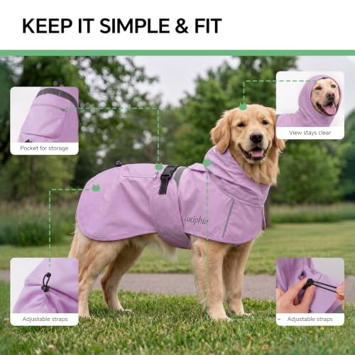 Dog Raincoat Adjustable Hooded Reflective Jacket with Pocket (Purple / XXX-Large)