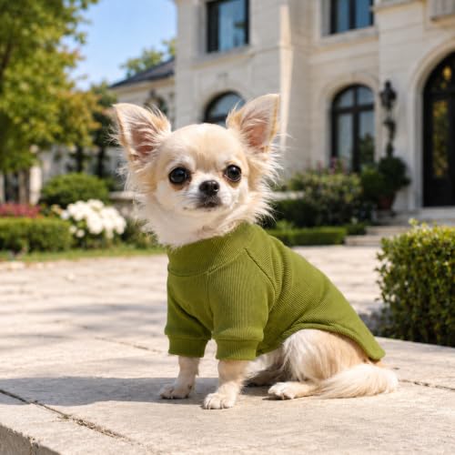 Ribbed Dog T Shirt Cotton Knitted Dog Sweaters for All Season Pet T (M (for Small Dog) / Olive green)
