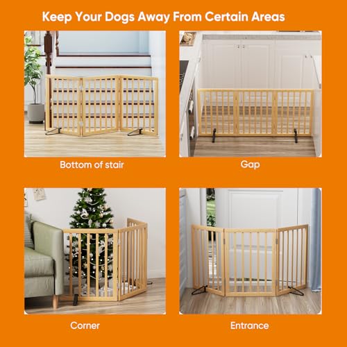Dog Gates for Doorways Stairs (Bamboo Dog Gate Natural / 3 Panel - 55 inches Wide)