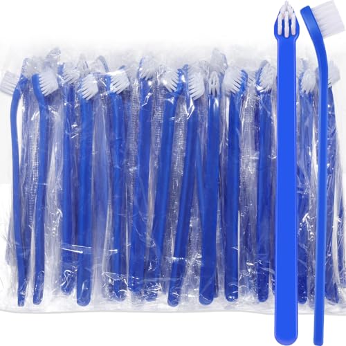 100 Pcs Small Dog Toothbrush Bulk Pack Long Handle Pet Toothbrushes with Soft Bristles (Blue)