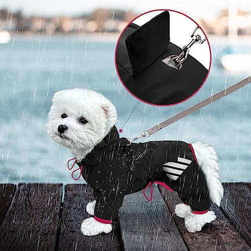 Dog Raincoat Waterproof Dog Rain Jacket with Hood (M(Back Length13.4'') / Black)