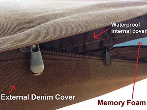 Orthopedic XXL Memory Foam Dog Bed for Large Pet (XXL 55" Length X 37" Width / Denim in Brown)
