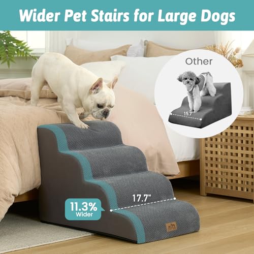 Wide Dog Stairs for Small Dog 19.7" H (Dark Grey / Wide:17.7"x28"x19.7")