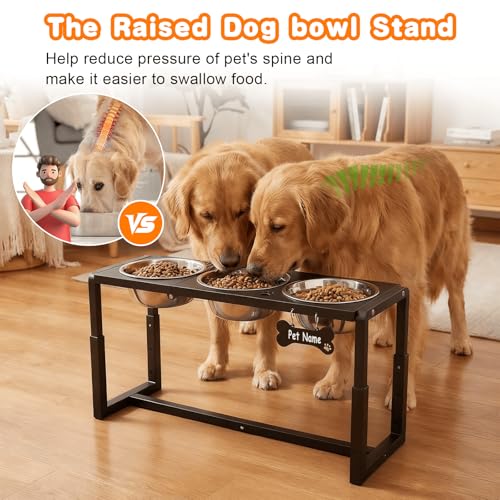 Metal Elevated Dog Bowls for Medium (Black-58oz x 3 / Height: 8.8-14")
