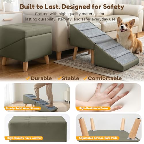 15.7" H Dog Ramp for Couch (Olive Green)