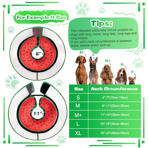 Inflatable Dog Cone Collar with Detachable Enhanced Anti (Watermelon / L（neck 14"-18"）)