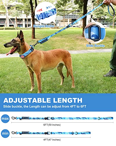 Tactical Bungee Shock Absorbing No Pull Dog Leash (Blue Camo)