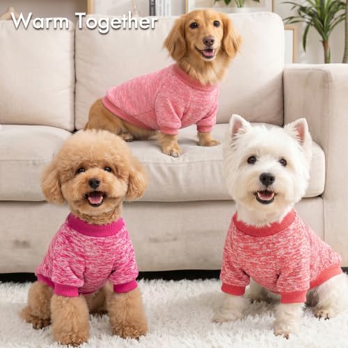 3 Pack Dog Sweaters for Small Dogs Girl Boy Winter Fleece Clothes Warm Soft Dog Sweatshirt Outfit for Dogs Cats Pet Apparel (Rose+Red+Pink / L (Back: 15.7", Chest: 19.6", 14-18 lbs))
