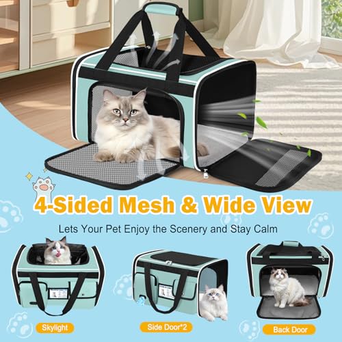 Large Cat Carrier Travel Soft Sided Pet Carrier Airline Approved (Green)
