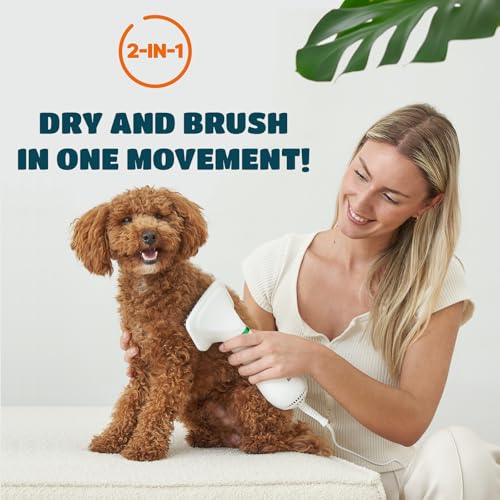 2-in-1 Dog Hair Dryer with Brush for Small Dogs and Cats, Pet Blow Dryer
