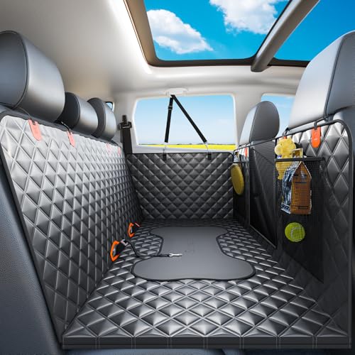 Dog Car Seat Cover Back Seats Protector (For Cars/ Mid-Size SUV/ Small Truck / Black with Hard Bottom)