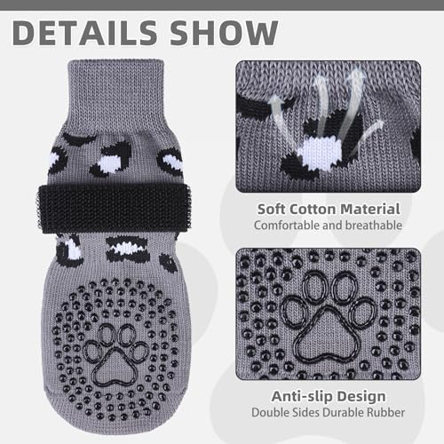 Dog Socks for Hot (Leopard Grey / Small/Medium (4 Pack))