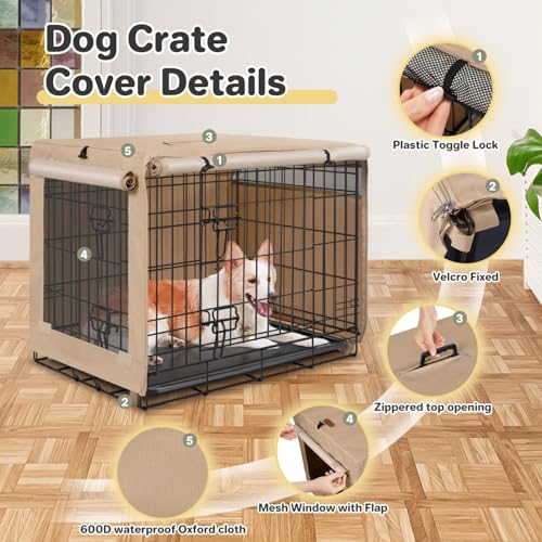 Dog Crate Cover (Beige (with left window) / 30 Inch)