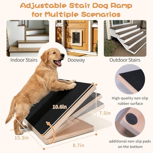 2 Pack Wood Dog Ramp for Stairs with Anti