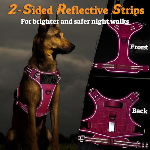 Tactical Dog Harness Medium Sized (M(chest:20.1"-33.9",neck:17.7"-22.3",back:7.5") / Rose Red)