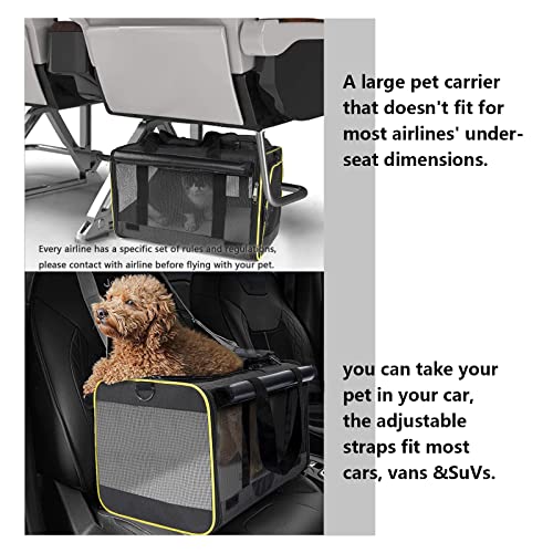 Cat Carrier for Large Cats 20 lbs+ Soft Pet Kennel Bag for Small Dog (Black-Yellow / 18.1"L x 11.8"W x 11.8"H)