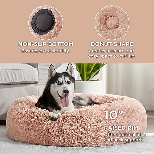 Calming Dog Beds Large Sized Dog Donut Washable Pet Bed (36"L x 36"W x 10"Th / Pink)