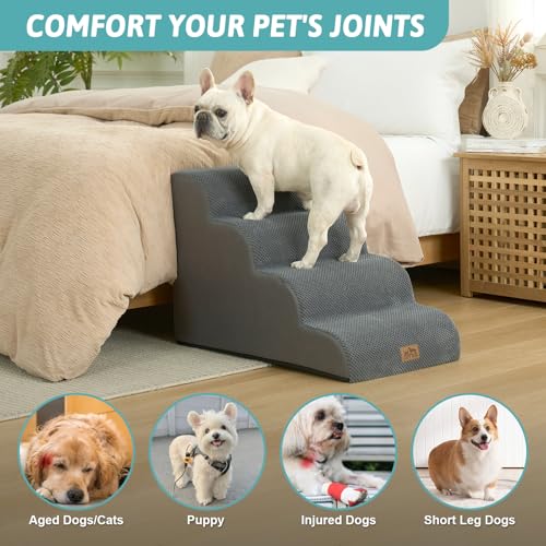 Wide Dog Stairs for Small Dog 19.7" H (Dark Grey / Wide:17.7"x28"x19.7")