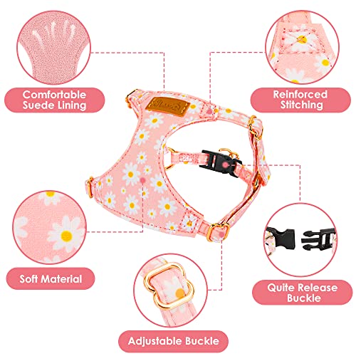 No Pull Dog Harness with Leash for Small Medium Dogs (Medium(18-31lb) / Pink Daisy)