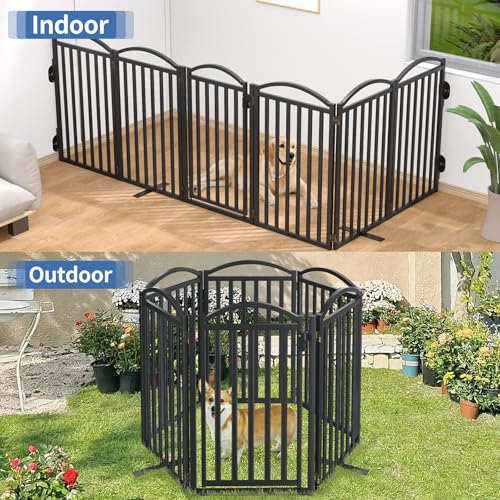 Metal Freestanding Dog Gates (Black / 120''W × 36''H)