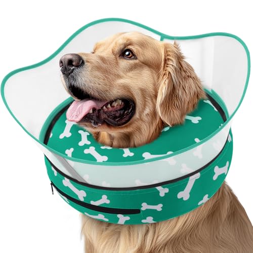 Raised Inflatable Dog Cone Collar to Stop Licking (T Bone Green / M(Neck 9"-12.5"))