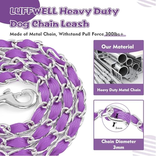 Metal Chain Dog Leash Chew Proof for Dogs (Purple / 4FT 3.0mm (Medium dogs))