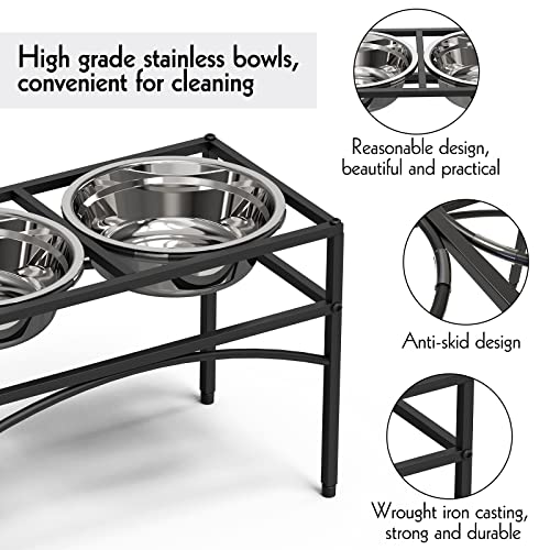 Dog Bowls Raised Pet Feeder with Stand (Black Medium)