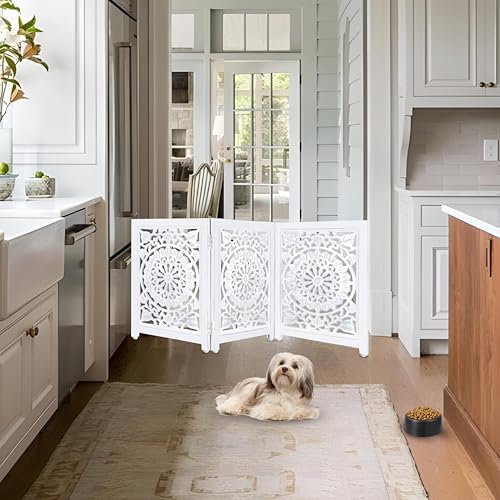 Lightnpro 3 Panel Wooden Dog Gate (Antique White Circle / 24x54 - Ember)
