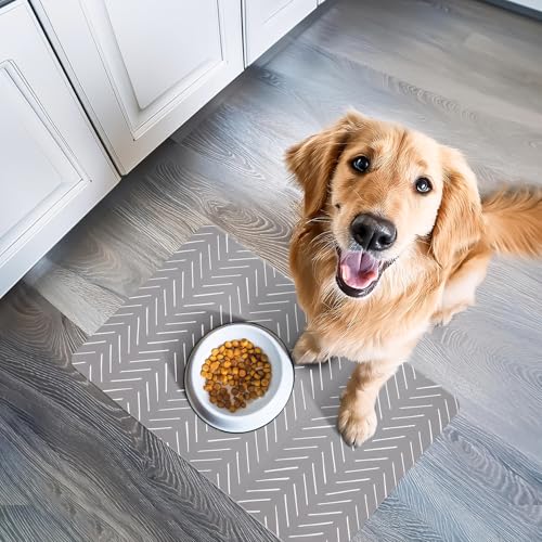 Large Dog Mat for Food and Water (16.5"L x 26"W / Gray Mud Cloth)