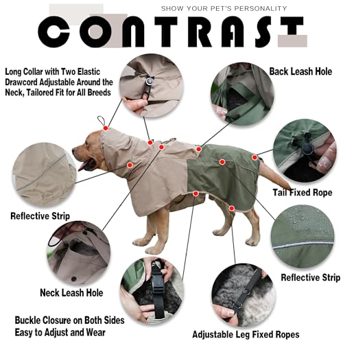 Dog Raincoat Waterproof Rain Jacket for Small Medium Large Dogs (Tan Green / X-Large(39-66lb))