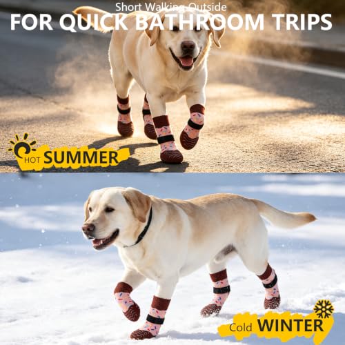 Anti Slip Dog Socks for Prevent Licking Paws & Hardwood Floor (Pink / X-Large(6 Pack))
