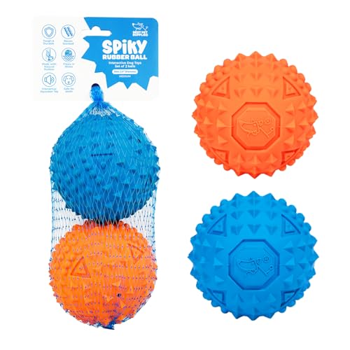 Interactive Squeaky Dog Chew Toy (Spiky Ball (Blue, Orange) / Medium)
