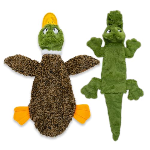 2-in-1 Stuffless Squeaky Dog Toy - Duck&Alligator, L (Multicolor/Alligator & Wild Duck / Large)