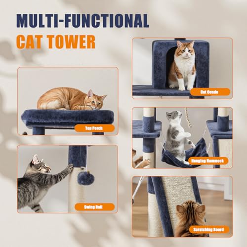 63 Inch Cat Tree Tower with Natural Sisal Scratching Post (Dark Grey / 63IN)