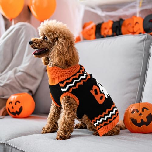 Halloween Dog Stripe Sweater Cute Pumpkin Ghost Pattern Pet Knitwear Clothes Festival Boo Letters Outfits Halloween Costume for Small Middle Large Dogs M (Medium)