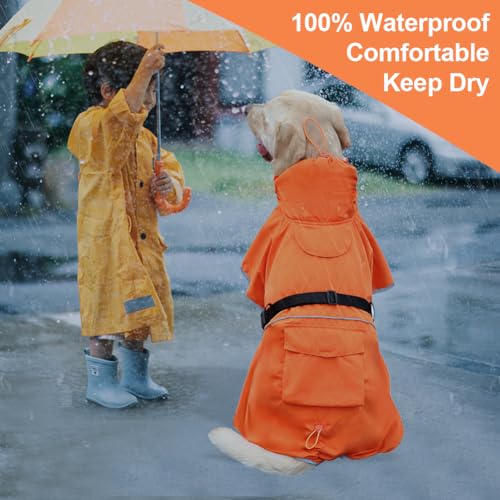 Dog Raincoat Waterproof Rain Jacket for Large Dogs Orange (Orange / 4XL-Fit for 50-70 pounds)